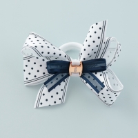 Резинка для волос &laquo;Школьница&raquo;, бант полоски горох, 8 см, бело-синяя