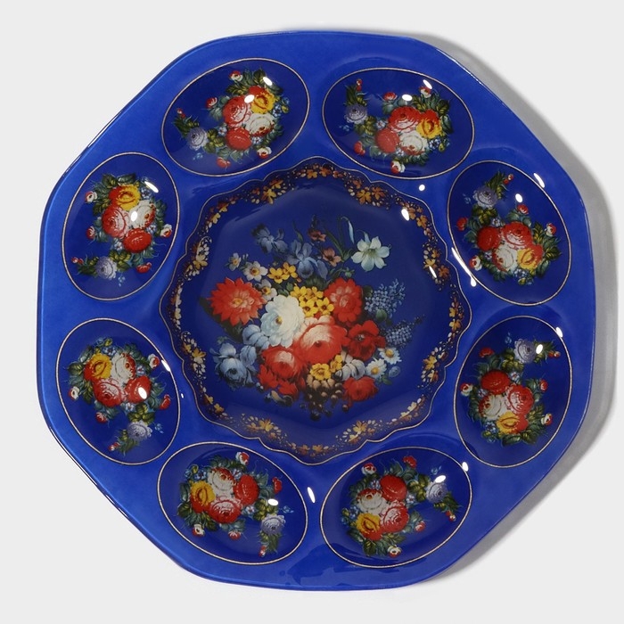 Подставка стеклянная для яиц 8 ячеек Доляна &laquo;Русские мотивы&raquo;, d=21 см