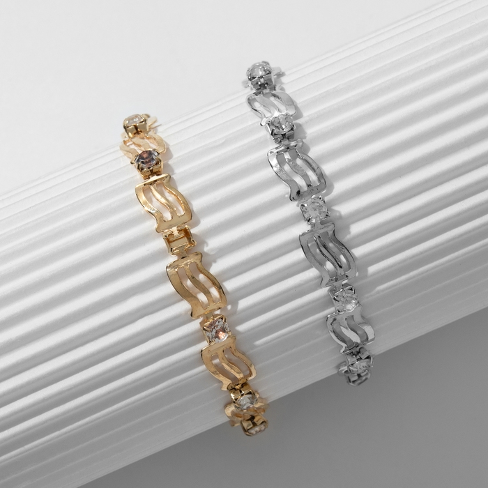 Браслет со стразами &laquo;Мерцание&raquo; волна, цвет МИКС, L=17 см