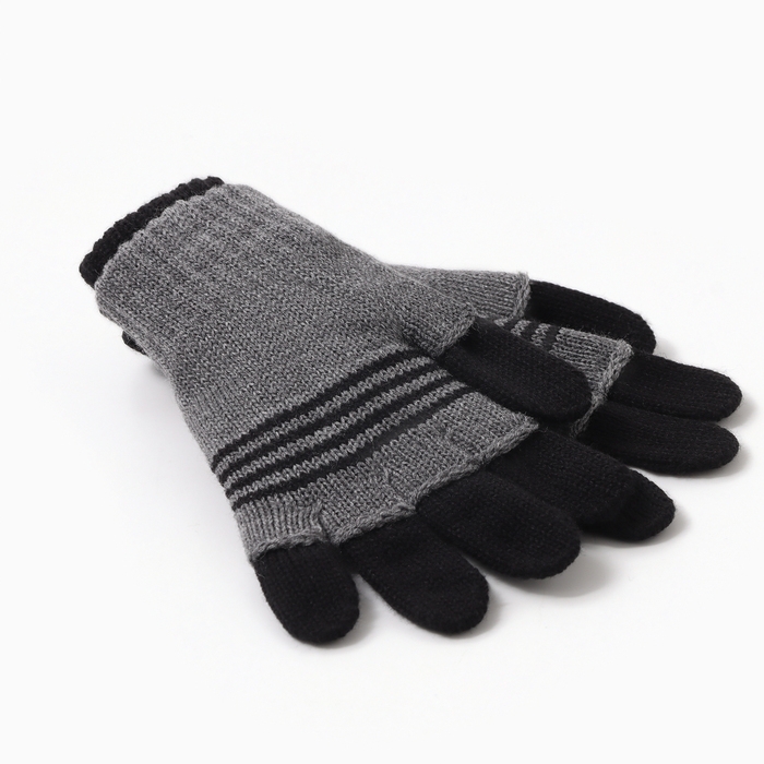 Перчатки детские двойные, чёрный/серый, размер 17