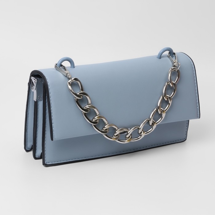 Цепочка для сумки, с карабинами, металлическая, плоская, 29 &times; 19 мм, 30 см, цвет серебряный