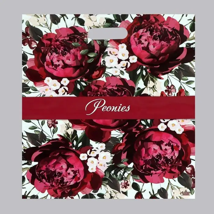 Пакет &laquo;Бордовые пионы&raquo;, полиэтиленовый с вырубной ручкой, 60 мкм, 38&times;45 см