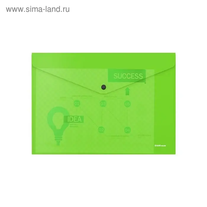 Папка-конверт на кнопке А4, 180 мкм, ErichKrause Glossy Neon, глянцевая, пластиковая, полупрозрачная, микс