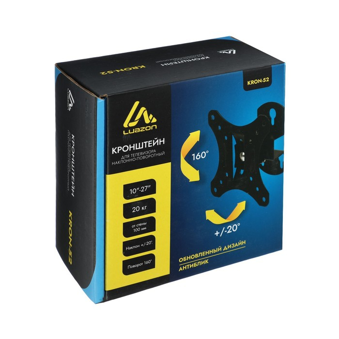 Кронштейн Luazon KrON-52, для ТВ, наклонно-поворотный, 10-27 Кронштейн Luazon KrON-52, для ТВ, наклонно-поворотный, 10-27", до 20 кг, черный