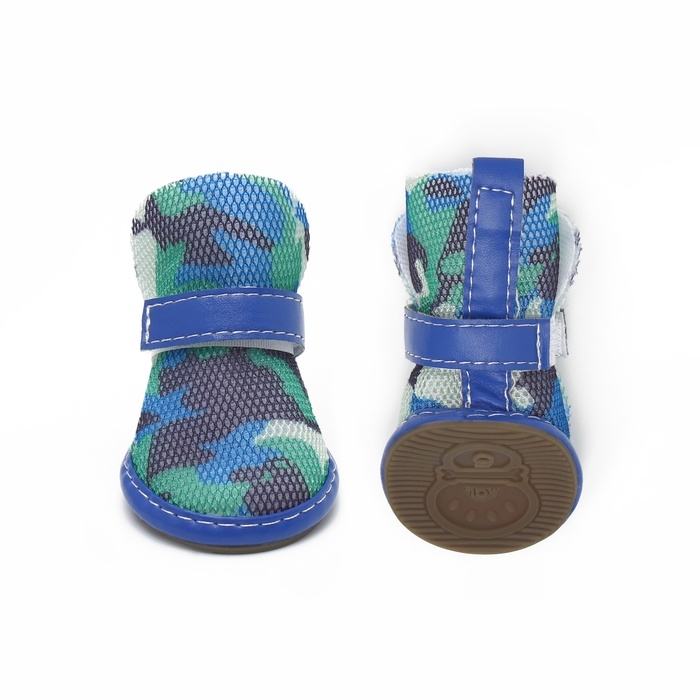 Ботинки для собак Ботинки для собак "Боец", набор 4 шт, размер 1 (подошва 4 х 3,2 см), камуфляж синий