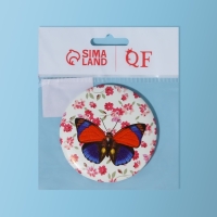 Зеркало карманное &laquo;Бабочки&raquo;, d = 7,5 см, искусственная кожа, рисунок МИКС