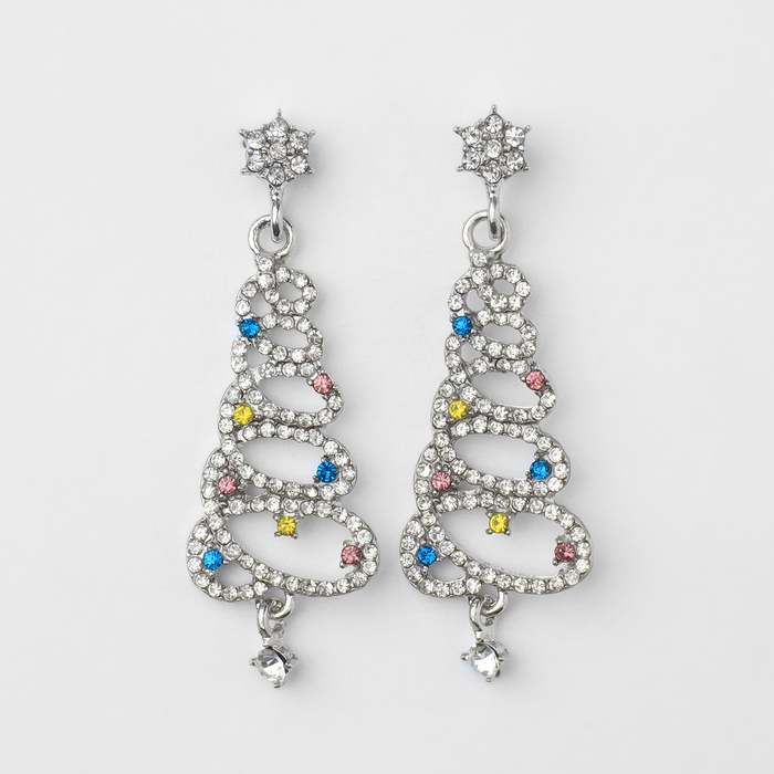 Новый год! Серьги &laquo;Новогодние&raquo; спираль- ёлочка, цветные в серебре