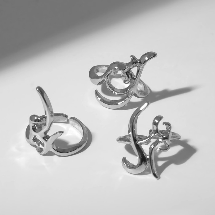 Кольцо набор 3 штуки «Когти» узор, размер МИКС, цвет серебро Кольцо набор 3 штуки «Когти» узор, размер МИКС, цвет серебро