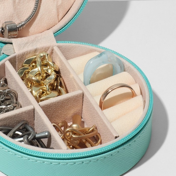 Органайзер для хранения украшений &laquo;Шкатулка портативная круг&raquo;, 9,8&times;9,8&times;4,5 см, цвет голубой