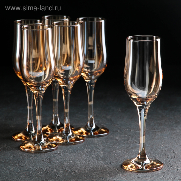 Набор бокалов для шампанского &laquo;Гладкость&raquo;, 200 мл, 6 шт, цвет янтарный