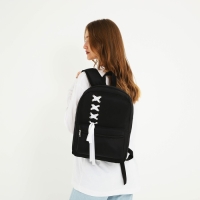 Рюкзак школьный текстильный с белой лентой, 38х29х11 см, цвет чёрный, отдел на молнии Рюкзак школьный текстильный с белой лентой, 38х29х11 см, цвет чёрный, отдел на молнии