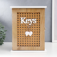 Ключница дерево 6 крючков "Два сердца и рогожка" 26х19х5,8 см Ключница дерево 6 крючков "Два сердца и рогожка" 26х19х5,8 см