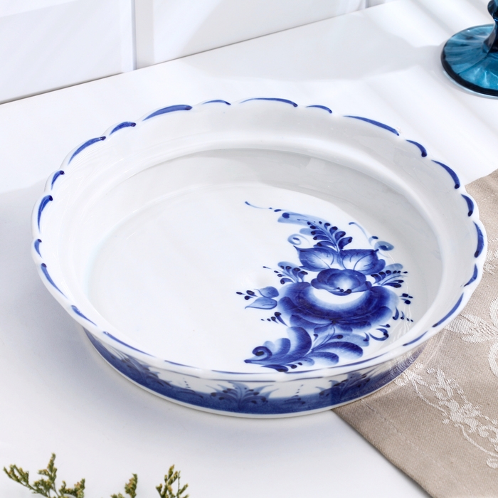 Блинница "Уточка", d-24см, h-20,5см, гжель, 1 сорт