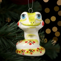 Новый год. Ёлочная игрушка символ года "Змей Улыбка зеленый", 7 см, фарфор Новый год. Ёлочная игрушка символ года "Змей Улыбка зеленый", 7 см, фарфор