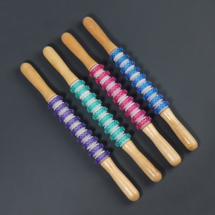 Массажёр &laquo;Скалка&raquo;, универсальный, 37,5 &times; 4 см, 9 колёс с шипами, цвет МИКС