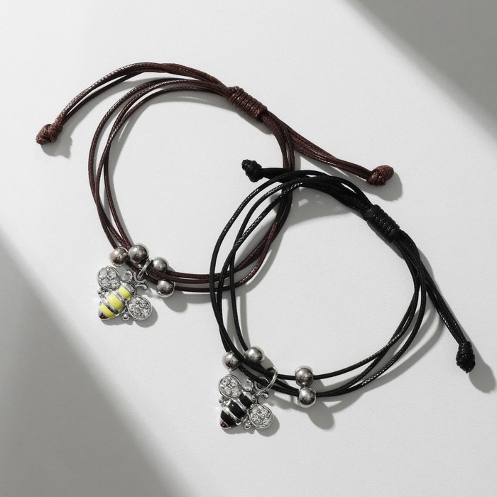 Браслеты &laquo;Неразлучники&raquo; пчёлки, цвет чёрно-коричневый, L=12,5 см