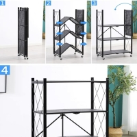 Стеллаж складной на колесах, 4 полки, 72&times;34&times;122см, цвет чёрный матовый