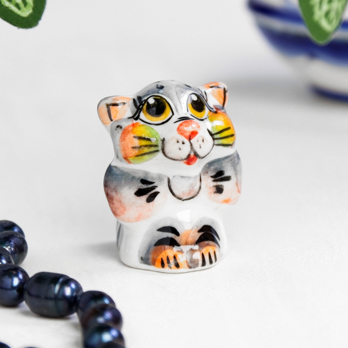 Сувенир &laquo;Кот с бантом&raquo;, 3 см, цвет, гжель