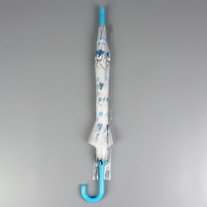 Зонт - трость полуавтоматический &laquo;Единороги&raquo;, 8 спиц, R = 45/54 см, D = 108 см, цвет прозрачный/белый/голубой