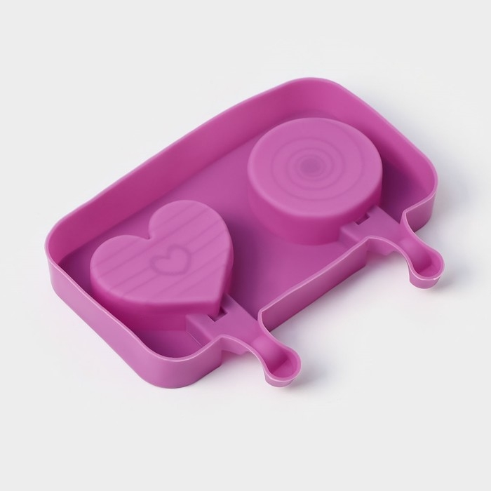 Форма для мороженого &laquo;Любовь&raquo;, силикон, 19,5&times;11&times;2,5 см, 2 ячейки, с крышкой и палочками (50 шт), цвет МИКС