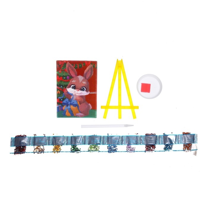 Алмазная мозаика на новый год с частичным заполнением для детей &laquo;Зайка&raquo;, новогодний набор для творчества
