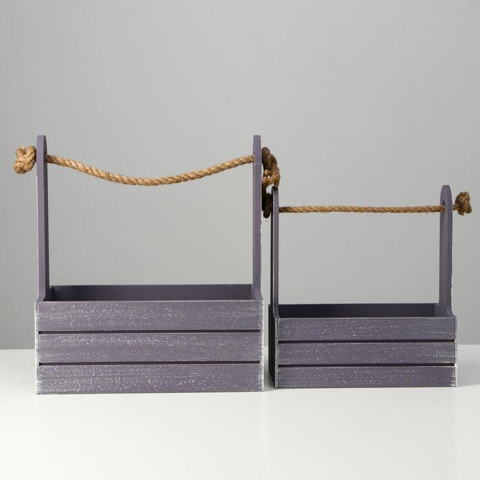 Набор кашпо деревянных 2 в 1 (25.5×15×30; 20×12×23) Набор кашпо деревянных 2 в 1 (25.5×15×30; 20×12×23) "Прованс", серый графит