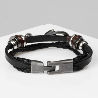 Браслет мужской «Стиль» крючок, цвет чёрный с чернёным серебром, 21,5 см Браслет мужской «Стиль» крючок, цвет чёрный с чернёным серебром, 21,5 см