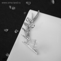 Серьга &laquo;Кафф&raquo; перо стразы, цвет белый в серебре
