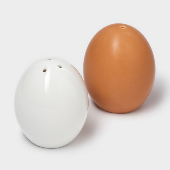 Набор фарфоровый для специй BellaTenero &laquo;Яйца&raquo;, 3 предмета: солонка 60 мл, перечница 60 мл, подставка, цвет белый и бежевый