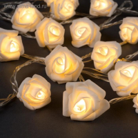 Гирлянда &laquo;Нить&raquo; 5 м с насадками &laquo;Розы белые&raquo;, IP20, прозрачная нить, 20 LED, свечение тёплое белое, 220 В