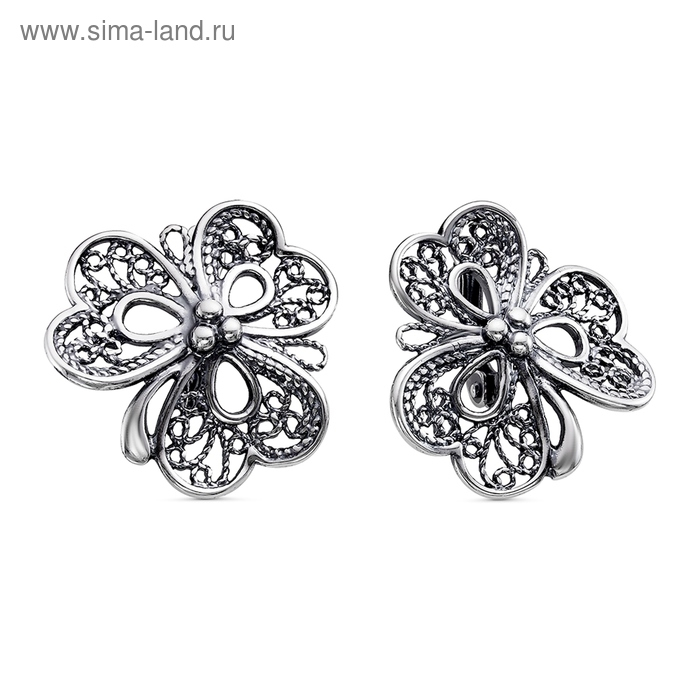 Серьги &laquo;Клевер&raquo;, посеребрение с оксидированием