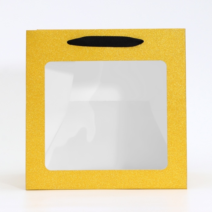 Пакет подарочный новогодний крафт с квадратным дном и окном, 25 х 25 х 25 см.