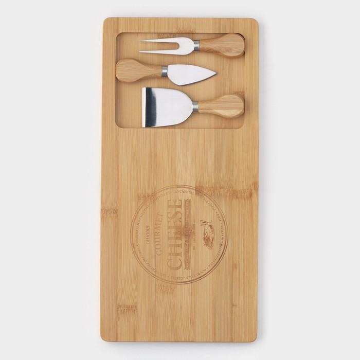 Набор для подачи сыра Доляна Cheese, 3 ножа, доска 38&times;18,5 см, бамбук