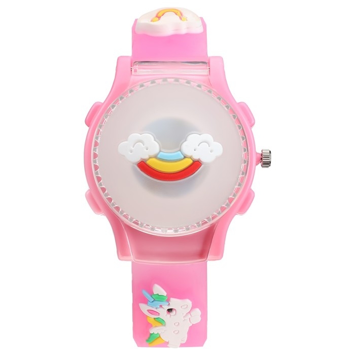 Часы наручные детские, Часы наручные детские, "Единорог", d-3,5 см, ремешок силикон l-21,5 см, с подсветкой