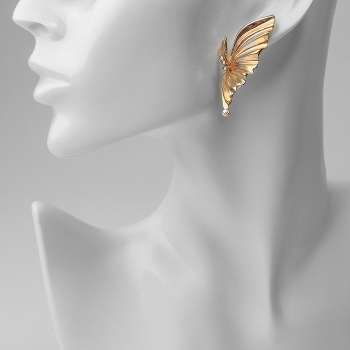 Серьги со стразами &laquo;Бантики&raquo; крылья, цвет белый в золоте