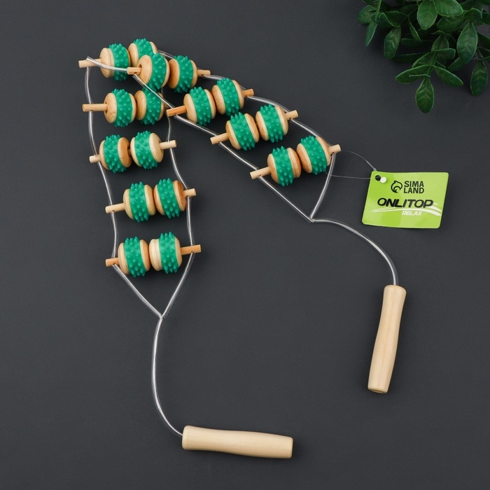 Массажёр-лента для спины, 9 звеньев, деревянный, с шипами, 84 &times; 7,5 &times; 3 см