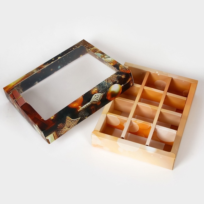 Новый год. Коробка под 12 конфет Новый год. Коробка под 12 конфет "Время чудес", 19 х 15 х 3,6 см, кондитерская упаковка