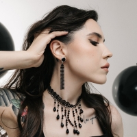 Серьги висячие &laquo;Прямоугольник&raquo; диско, цвет чёрный в серебре, 8 см