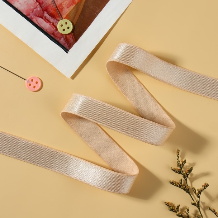 Резинка для бретелей, блестящая, 15 мм, 10 &plusmn; 0,5 м, цвет бежевый