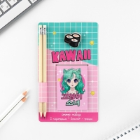 Подарочный набор блокнот, карандаши (2 шт) и значок &laquo;KAWAII&raquo;