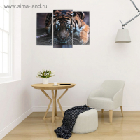 Модульная картина "Тигровый взгляд"  (2-25х52; 1-30х60) 60х80 см
