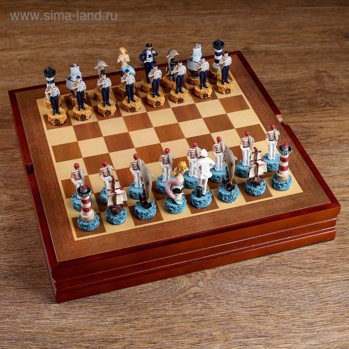 Шахматы сувенирные "Морские истории", h короля-8 см, пешки-6 см, 36 х 36 см