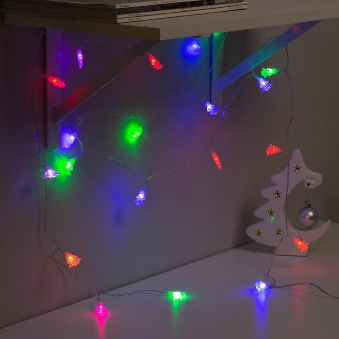 Гирлянда &laquo;Нить&raquo; 5 м с насадками &laquo;Ёлка в крапинку&raquo;, IP20, прозрачная нить, 20 LED, свечение мульти (RG/RB), мигание, 220 В