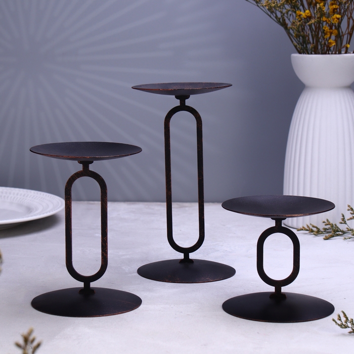 Набор подсвечников 10х20; 10х15; 10х10 см, чёрный