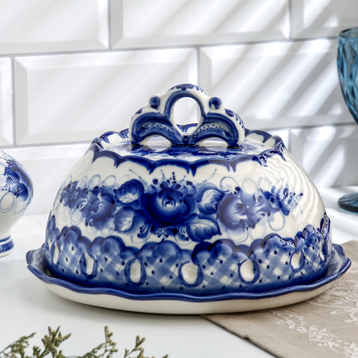 Блинница, гжель, фарфор, 13х25 см