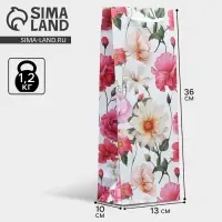 Пакет подарочный под бутылку, упаковка, &laquo;Цветы&raquo;, 36 х 13 х 10 см