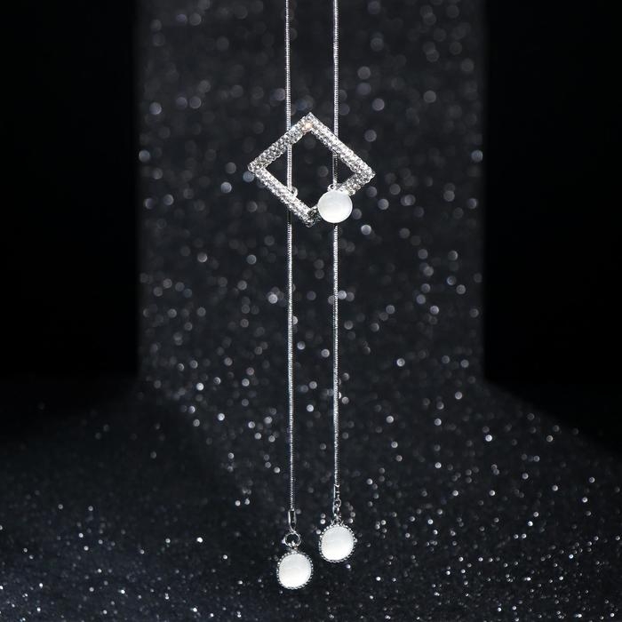 Кулон &laquo;Волшебство&raquo; квадрат и стразинка, цвет белый в серебре, 70 см