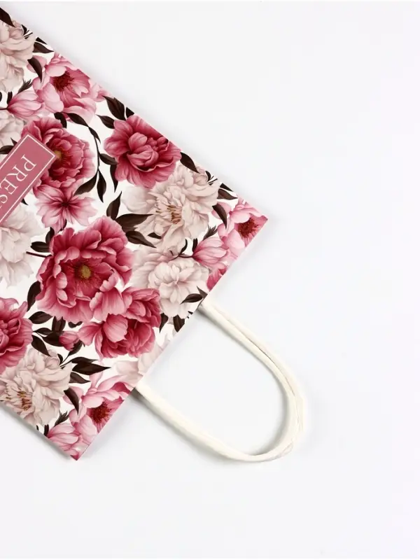 Пакет подарочный крафт &laquo;Цветы&raquo;, 18&times;8&times;25 см