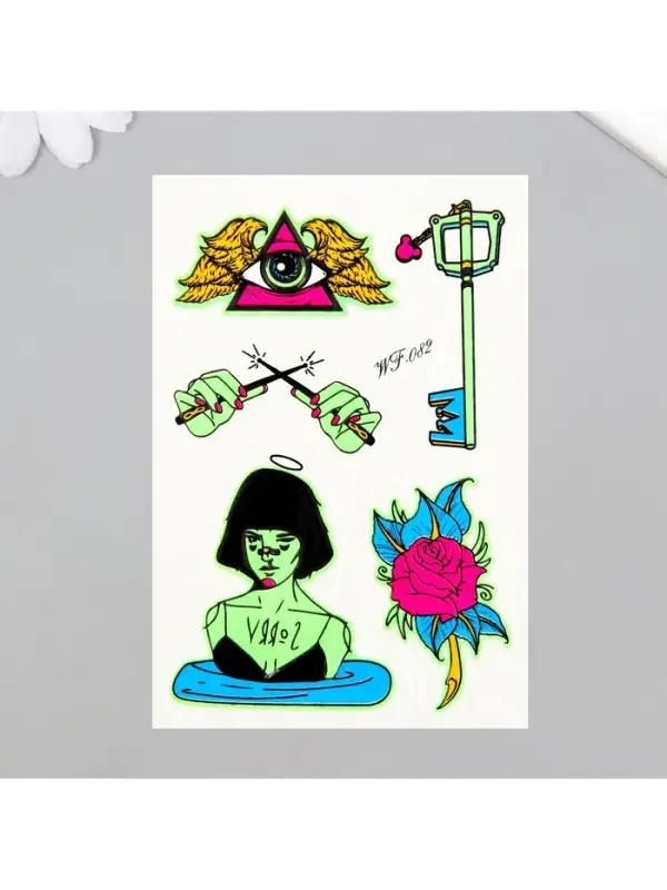 Переводные тату на тело светящиеся цветные &laquo;Тайны и конспирология&raquo;, 14.3&times;7.5 см