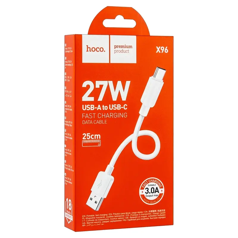 Кабель X96 USB Type-C 0,25m 3A 27W HOCO белый